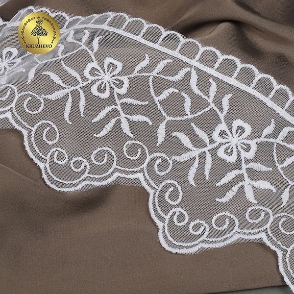 Кружево на сетке широкое 110 мм, 40485, цв.01 белый уп.13.7м, Kruzhevo