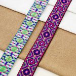 Лента (тесьма) жаккардовая 33.0 мм / 7 метров, малиновый/салатовый/синий, 11892