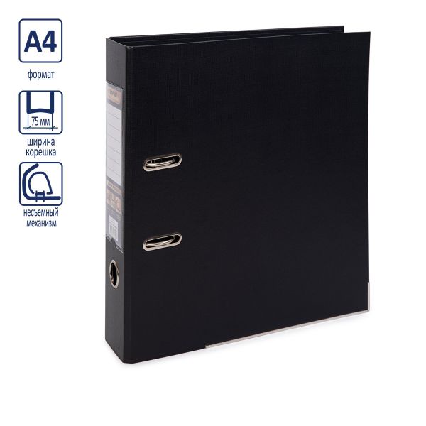 Регистратор PVC, 2-х стороннее покрытие, мет.уг. 75 мм, 10 шт, Premier A4 арочный механ, черный ЕС100262001, Expert Complete