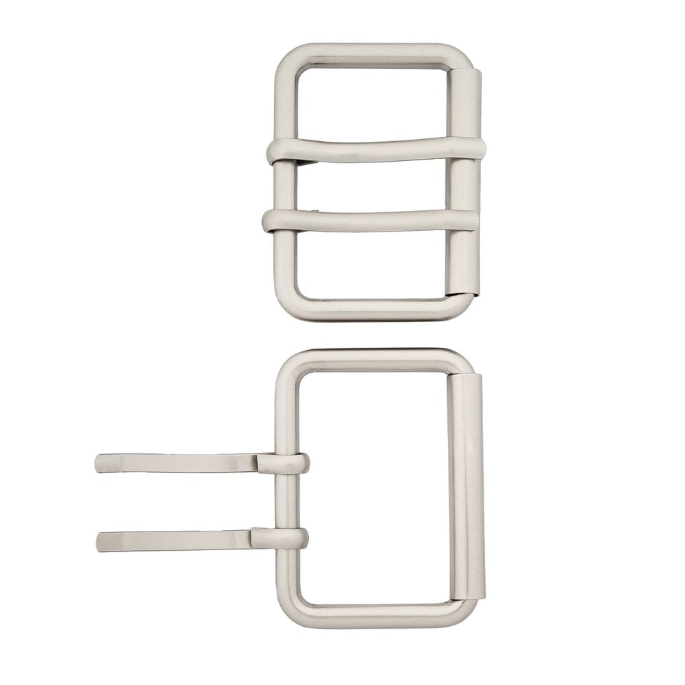 Пряжка прямоугольная 45 мм, с двумя язычками, металл (Nickel Серебро (никель) матовое), МТ_1864, 6 шт