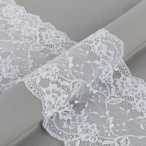 Кружево бельевое эластичное 180 мм / 3±0.2 метра, Турция, белый, Blitz