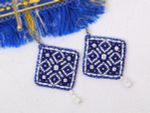 Набор для вышивания бисером Klart, серьги квадратные Синий орнамент, 4,5х4,5 см