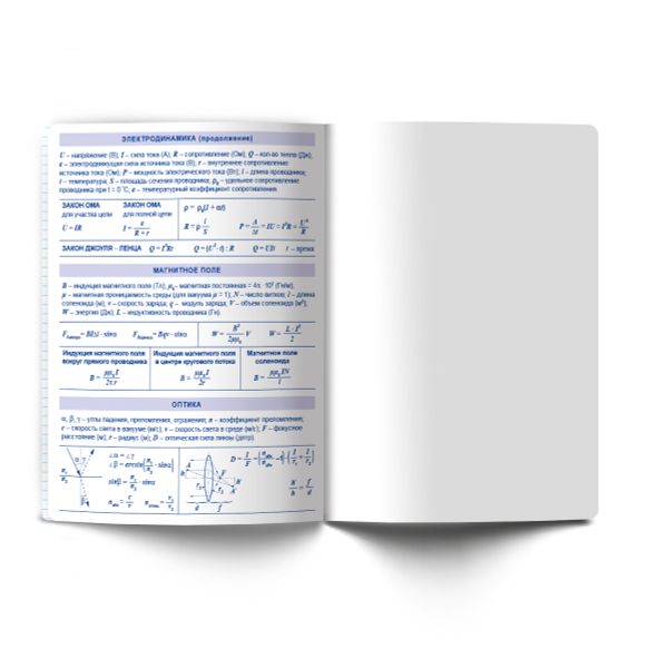 Тетрадь со справ.материал. Яркость по расписанию с запечат. пластик.обл. 320мкм, A5 48 л. на скобе 65 г/м², белизна 100% 10 шт, клетка, 01865 Яркость по расписанию Физика, Светоч Т288