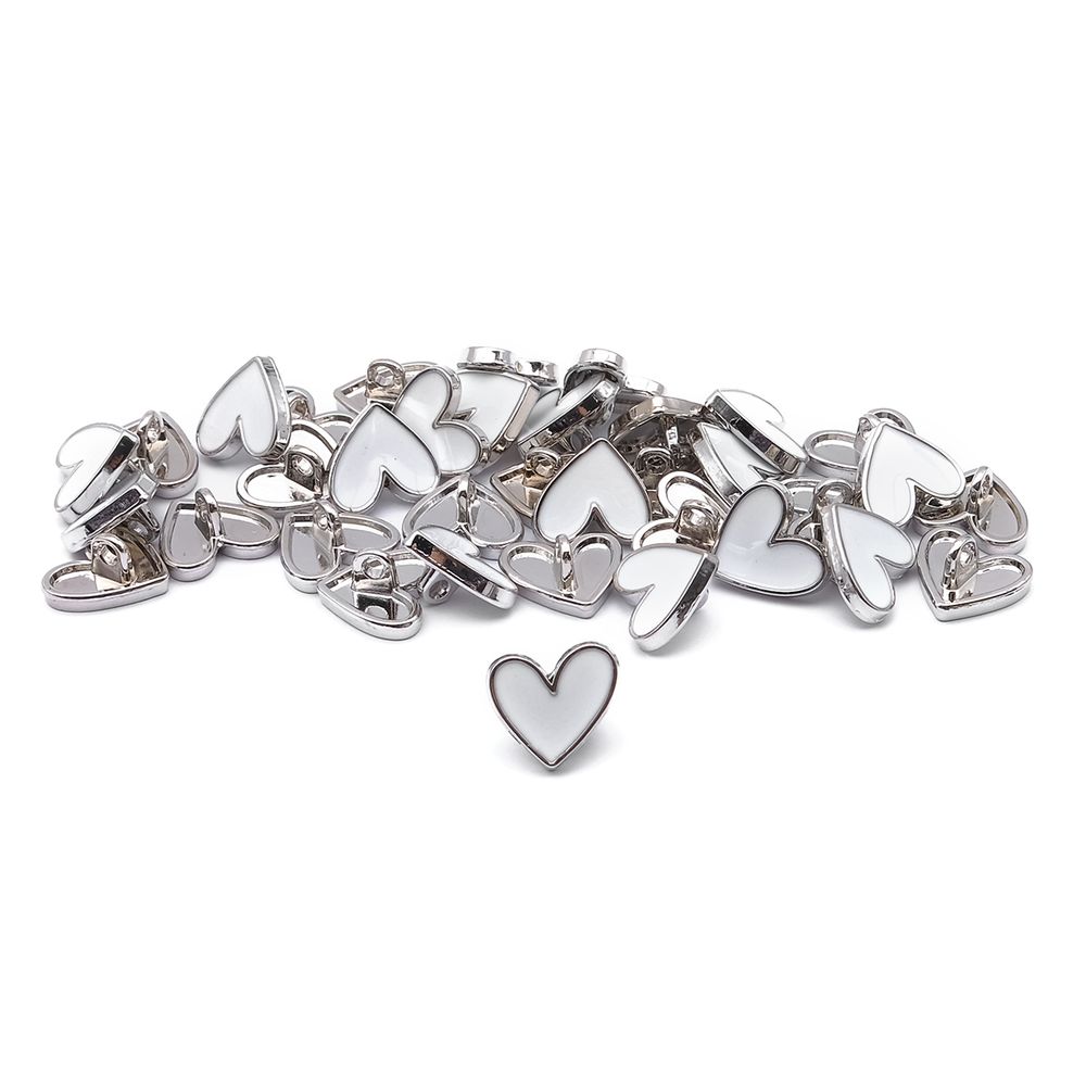 Пуговицы на ножке фигурная Сердце 20L (13мм), металл (White/S (белый/серебро)), MEs-2012, 36 шт