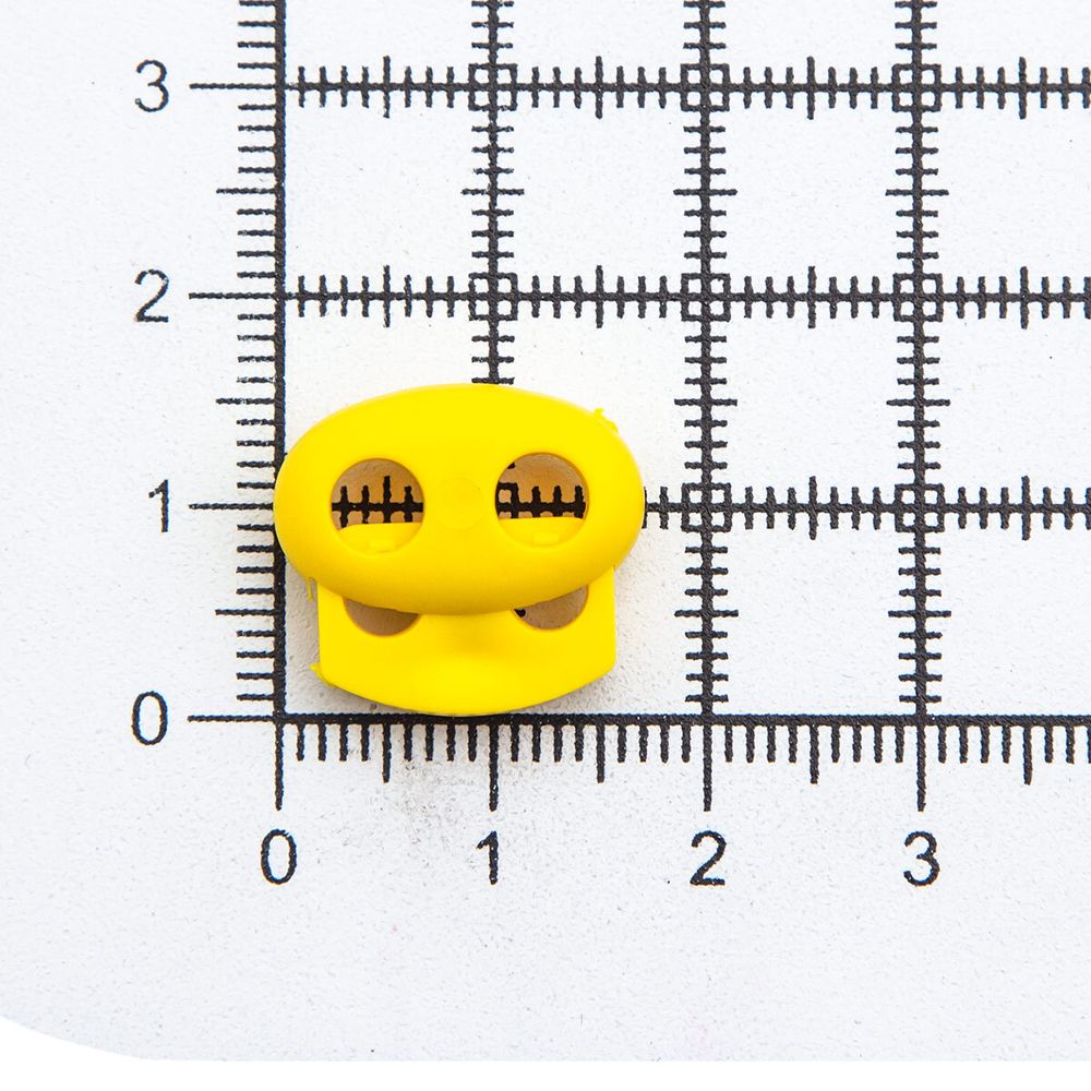 Фиксатор (зажим) для шнура пластик 2 отв., ⌀4.0 мм, 14х17 мм, овал малый ПП, желтый, 100 шт