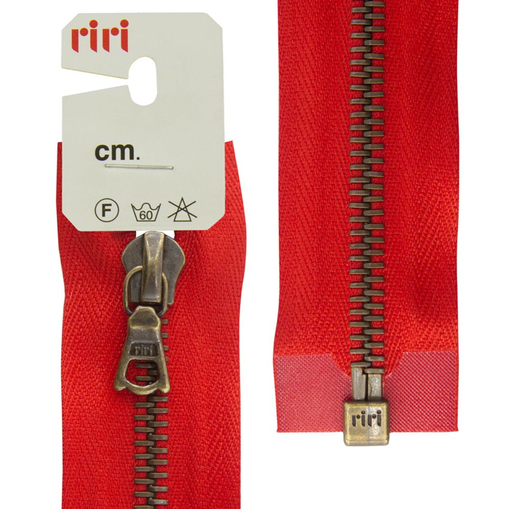 Молния металлическая RIRI Т6 (6 мм) AM, слайд.Flash, 1 зам., разъем., 60 см, цв. тесьмы 2407, красный, упак. 5 шт