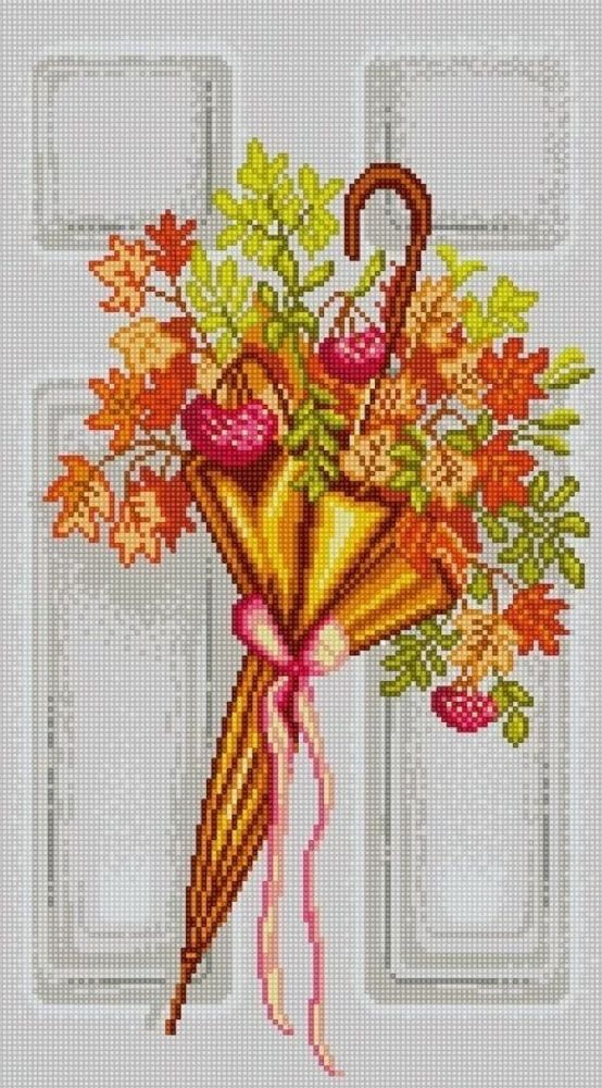 Рисунок для вышивания на ткани (Бисер) Конёк арт. 1466 Осенний зонтик 25х45 см