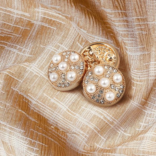 Пуговицы металлические на ножке 24L-15 мм, С-MP17 цв.золото/перламутр, 10 шт