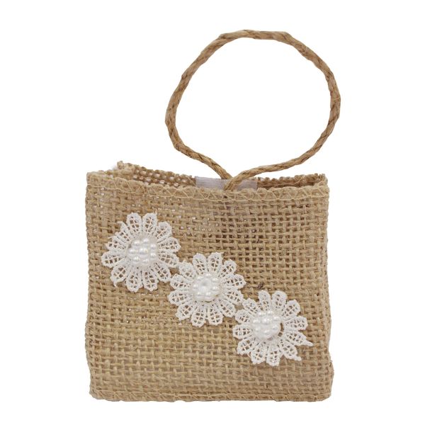 Сумка из мешковины Три цветка 7х4х7см, общ. высота 13см,1шт, Astra&Craft, MH-413