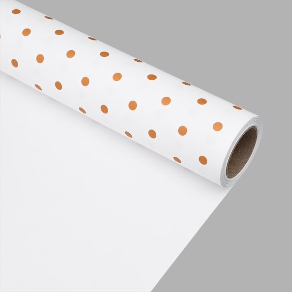 Пленка упаковочная для цветов и подарков Точки, 65 мкр, 58см / 10м ± 5% (VH2552 белый с золотыми точками)