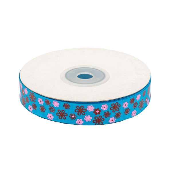 Лента репсовая (в рубчик) Цветочки 4 1,5см*22.86 м (синий)