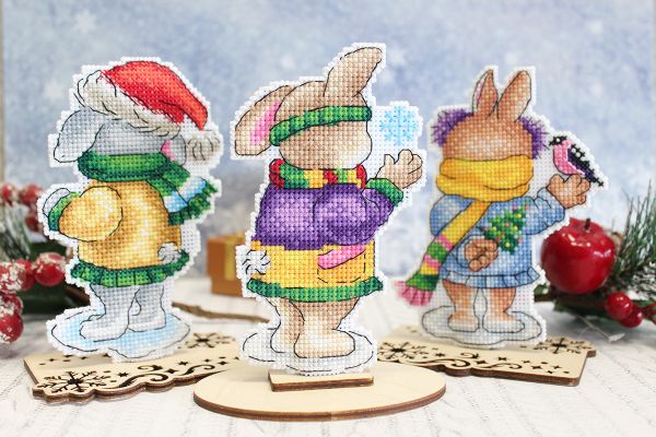 Набор для вышивания нитками МП Студия (Жар-птица), Зайка с птичкой 12.5х10 см