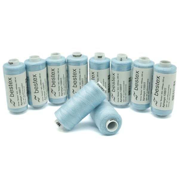 Нитки швейные бытовые Bestex 40/2, 365 м (400 ярд) / 10 кат., 307 голубой иней
