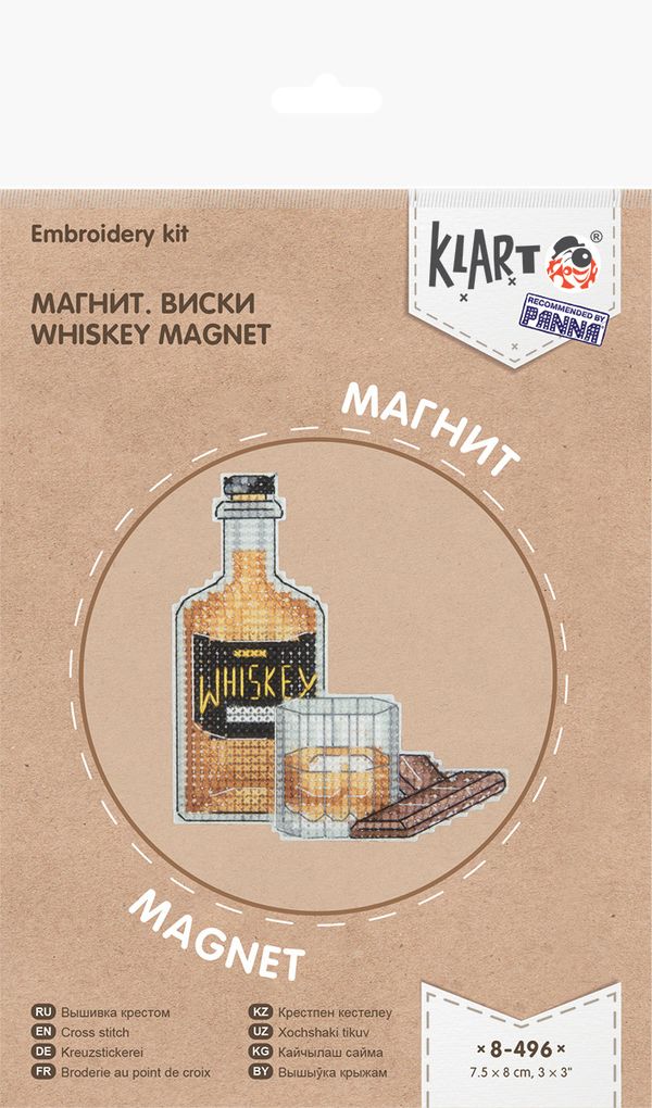 Набор для вышивания нитками Klart, Магнит Виски, 7,5х8 см