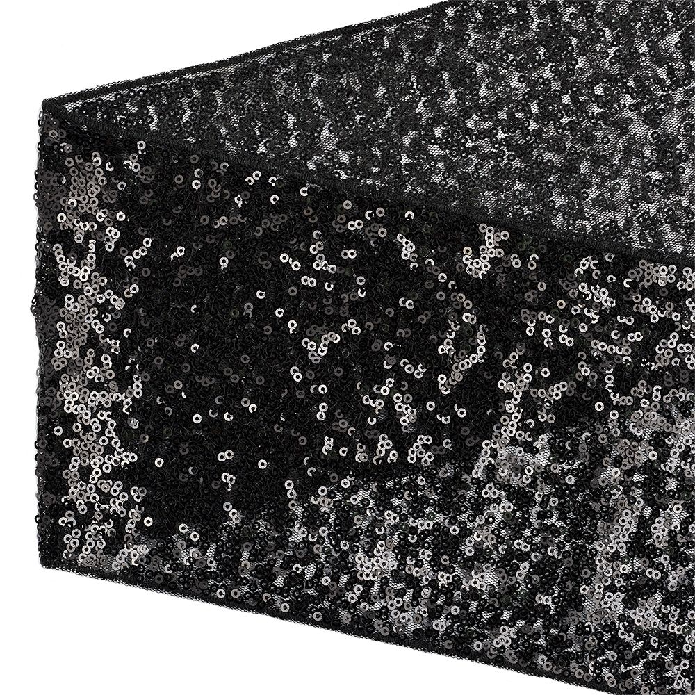 Тесьма с пайетками на сетке 150мм черный, уп.13.7м