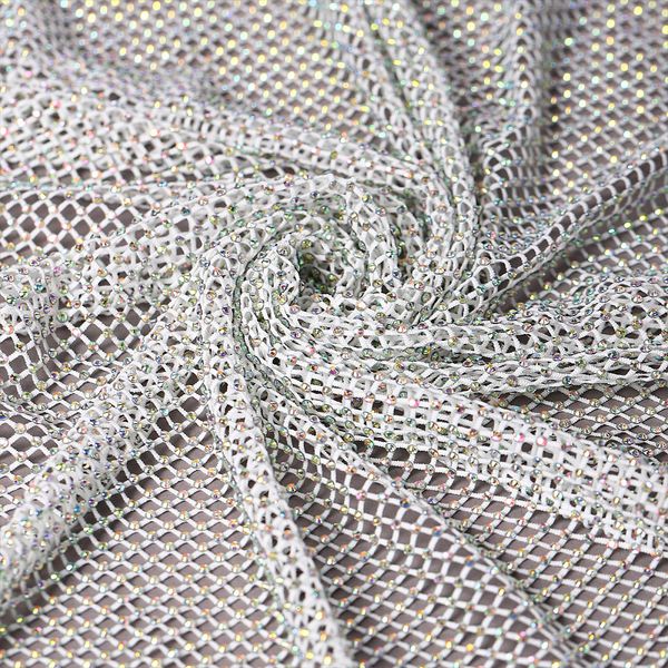 Сетка бельевая со стразами 100 г/м², шир.140 см / 13.71 метра, 2025 цв.1 белый /2025.01/