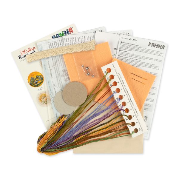 Набор для вышивания нитками Panna, Живая картина. Винтажные броши. Фенхель и Лаванда, 7x7 см