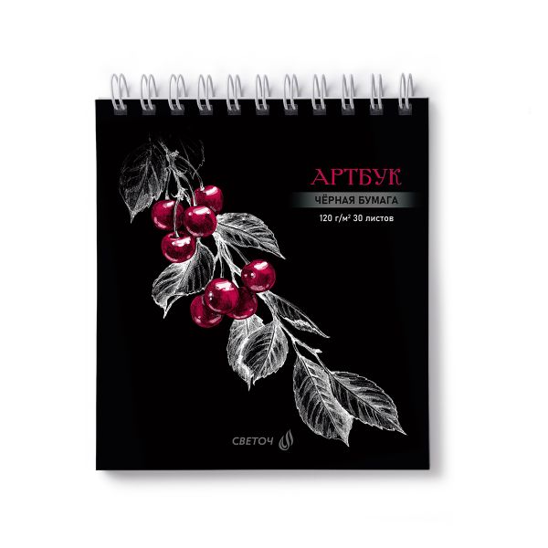 Артбук (Скетчбук), блок черный, жесткая подложка, 120 г/м², 166х175 мм, на гребне 30 л. 2 шт, Вишня 01939, Светоч А306