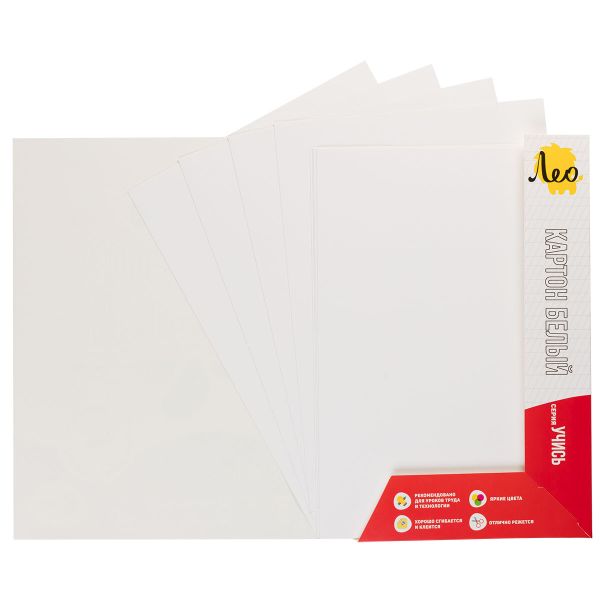 Картон белый, мелованный 200 г/м², A4 21х29.7 см, 8 л. 1 цв, Лео LNWCB-01