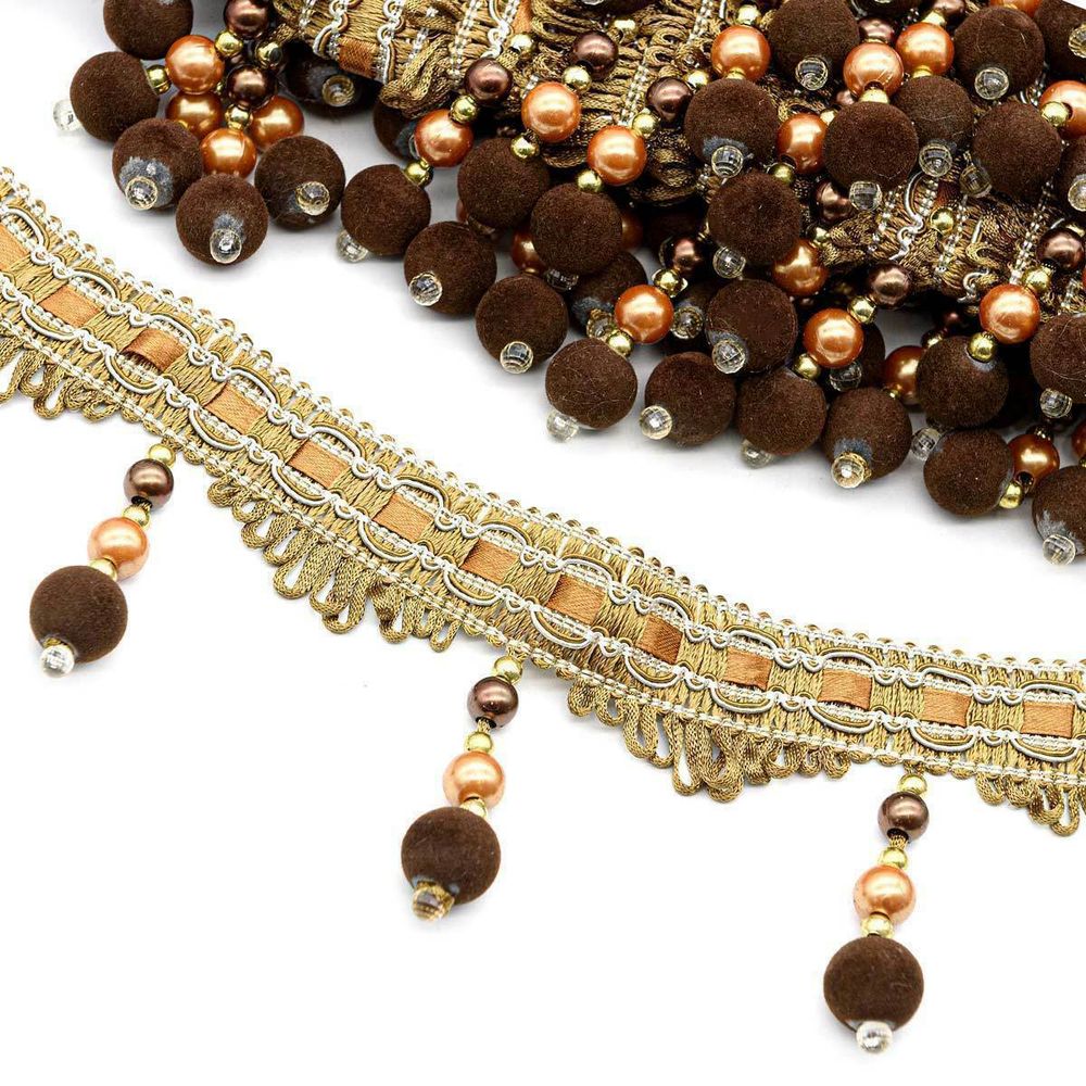 Бахрома отделочная 80.0 мм / 13 метров, золотистый/коричневый /TOS/