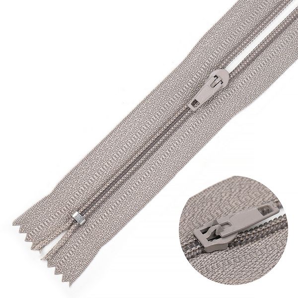 Молния спираль (витая) брючная Т4 (4 мм) 1 зам., н/раз., 20 см, п/автомат, цв.S340 серый уп.100 шт