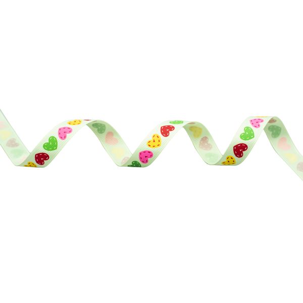 Лента репсовая (в рубчик) Сердечки 1,5см*22.86 м (св.зеленый)