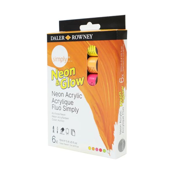 Краска акриловая Daler Rowney набор Simply Neon&Glow 6 цв.х12 мл, Daler Rowney 126500306