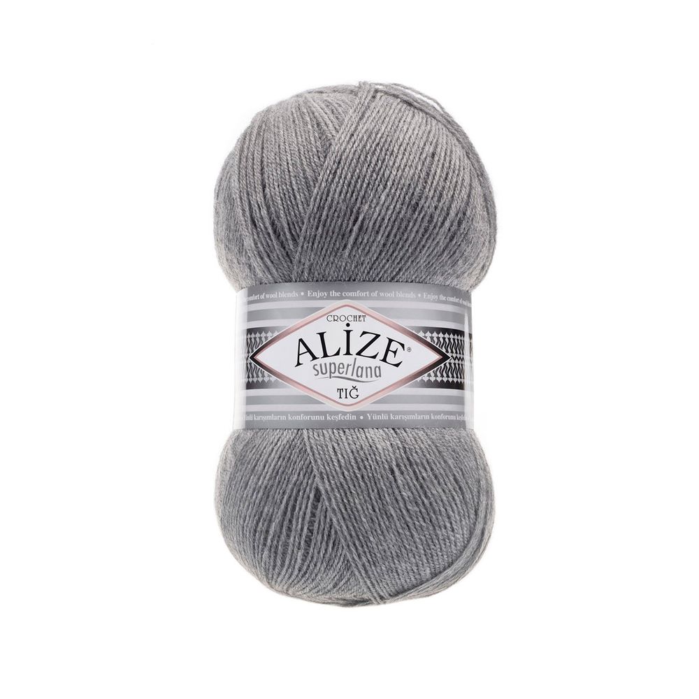 Пряжа Alize (Ализе) Superlana TIG / уп.5 мот. по 100 г, 570м, 21 серый меланж