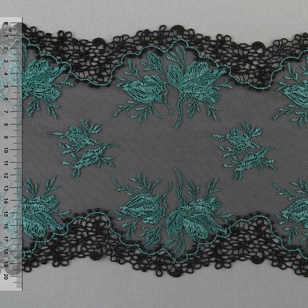 Кружево на сетке широкое 200 мм / 14±0.2 м, Турция, зеленый, Gamma GCKM-200-01