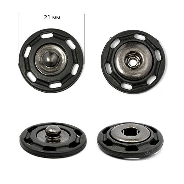 Кнопка пришивная пластик/металл 21.0 мм, цв.черный/никель черный, уп., 50 шт, TBY