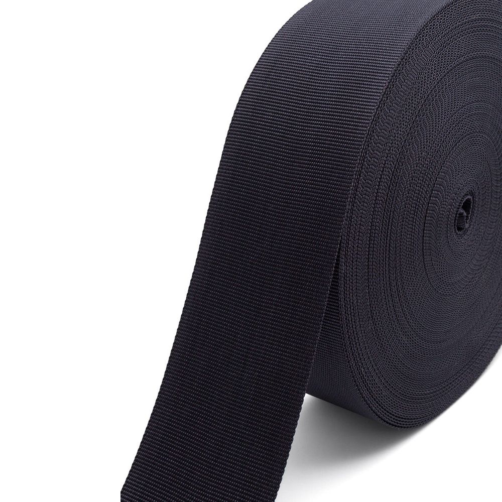 Стропа (ременная лента) 60 мм, 30 м, толщ. 1.0 мм, [37.9 г/пог.м], 100% п/э, 005 черный