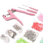 Сет №2, midi, пластиковые кнопки и металлические, цвета в ассортименте и ручной пресс, New Star (розовый)