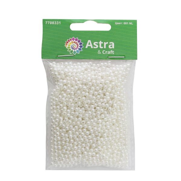 Бусины пластик (жемчуг) ⌀3 мм, 20 г, Astra&Craft, 001 NL белый