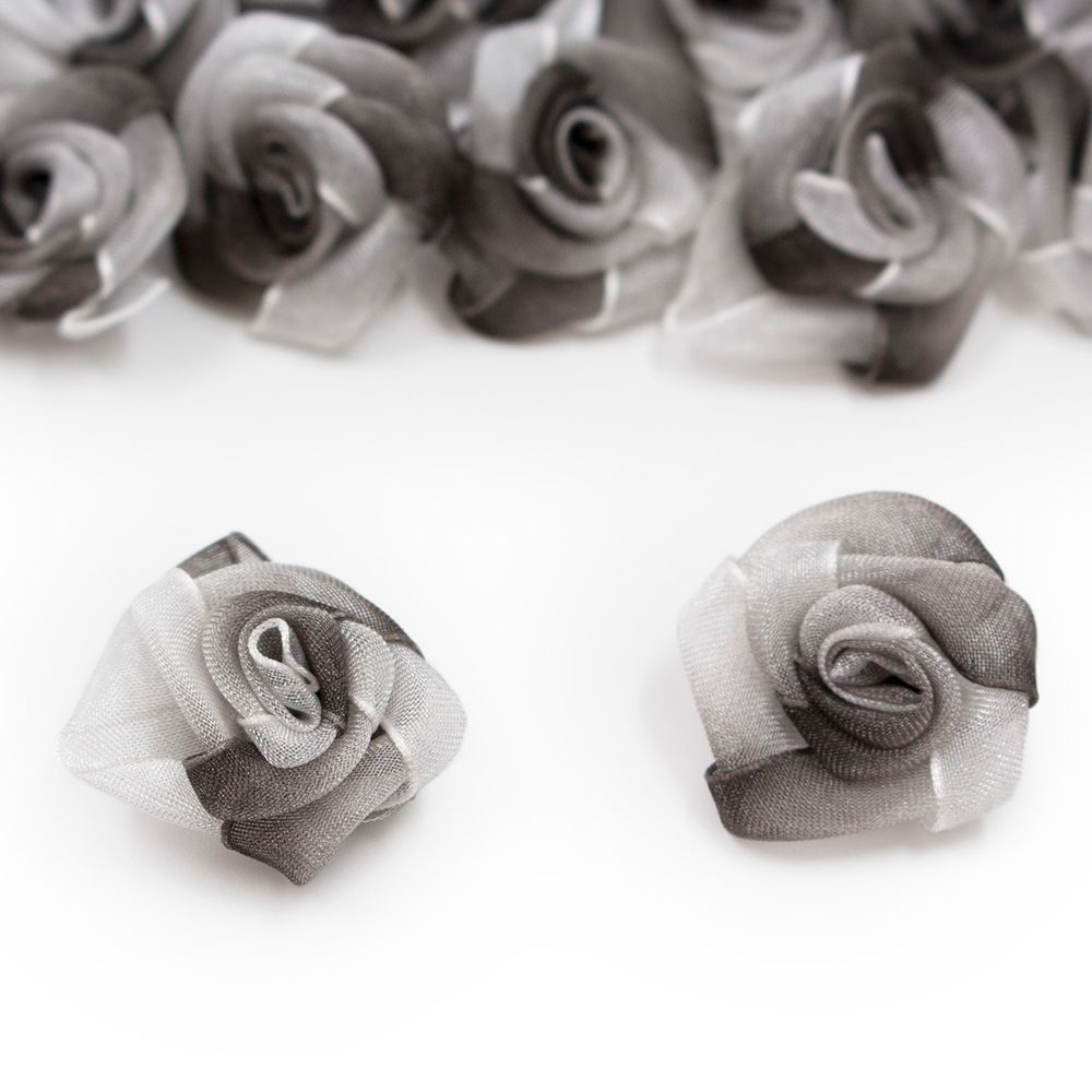 Цветок пришивной органза Роза 25 мм, серый, 1 шт