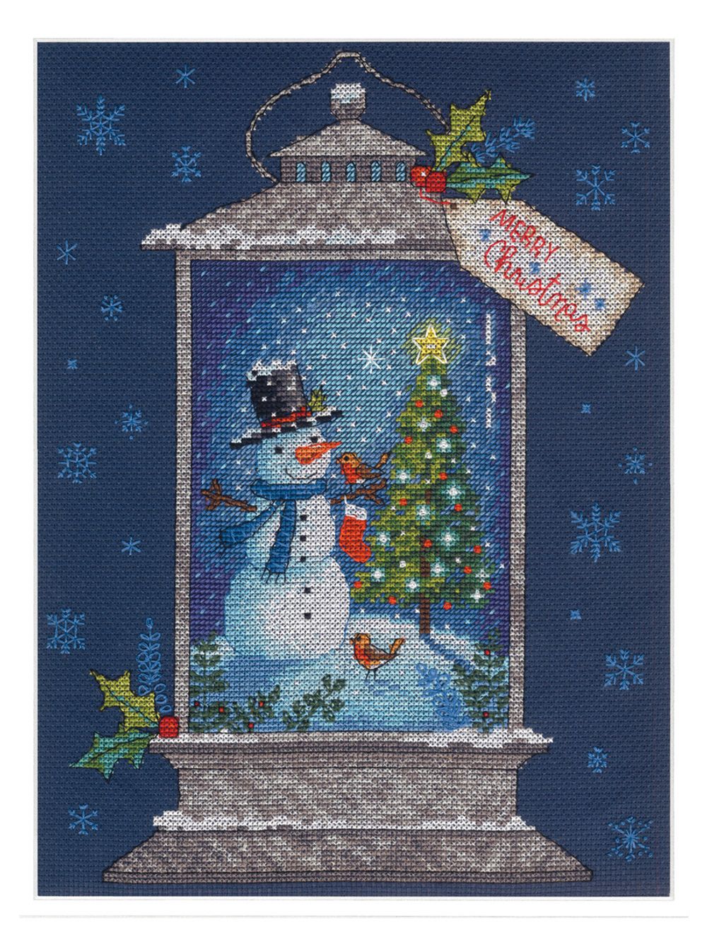 Набор для вышивания нитками Dimensions, Фонарь снеговика, 22.8х30.4 см