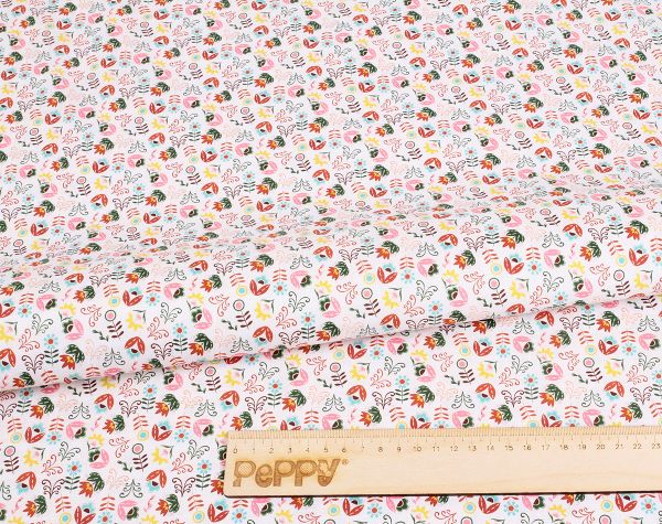 Ткань для пэчворка Peppy Лесные жители, рулон 112 см / 5 метров, ЛЖ-14 белый, Peppy
