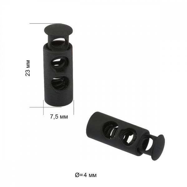 Фиксатор (зажим) для шнура металл 2 отв., 8.5х24 мм, (in ⌀4.7 мм), OR.0305-5123, цв.черная резина, уп. 100 шт