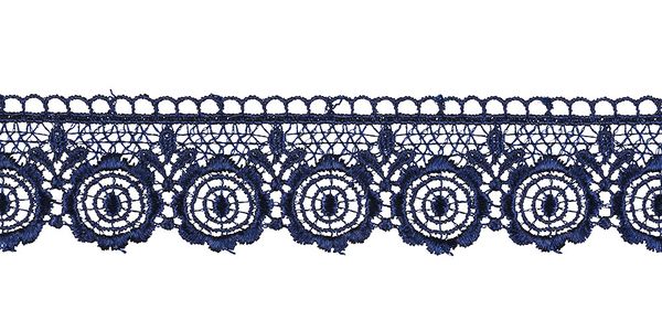Кружево гипюр (плетёное) 35 мм / 9.7 м, т.синий, Gamma GGM-3501