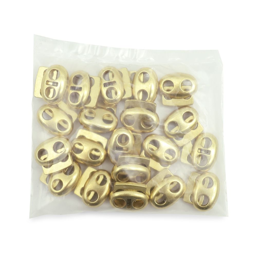 Фиксатор (зажим) для шнура металл плоский, 2 отв., 18х15 мм, (in ⌀4,4 мм), мет. цв.золото, 20 шт