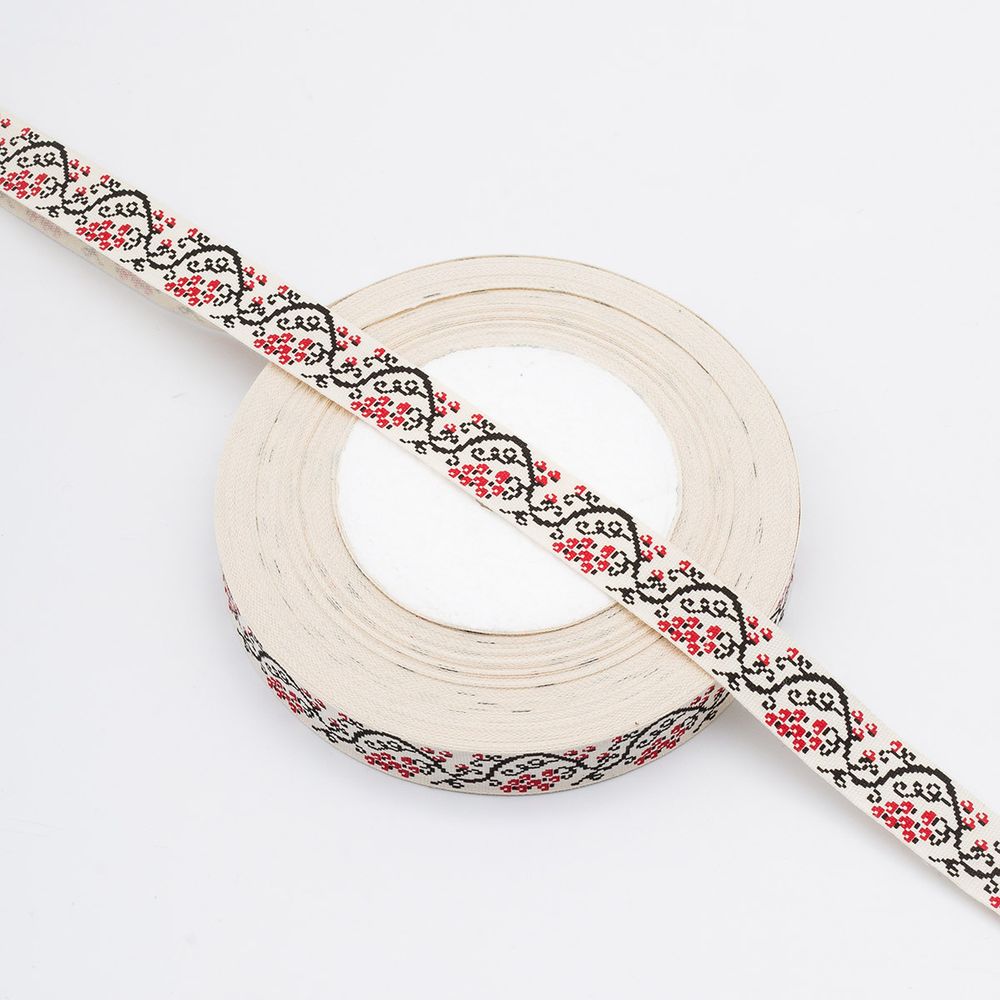 Лента декоративная х/б 15.0 мм / 25±1 метров, ягода красная, 881