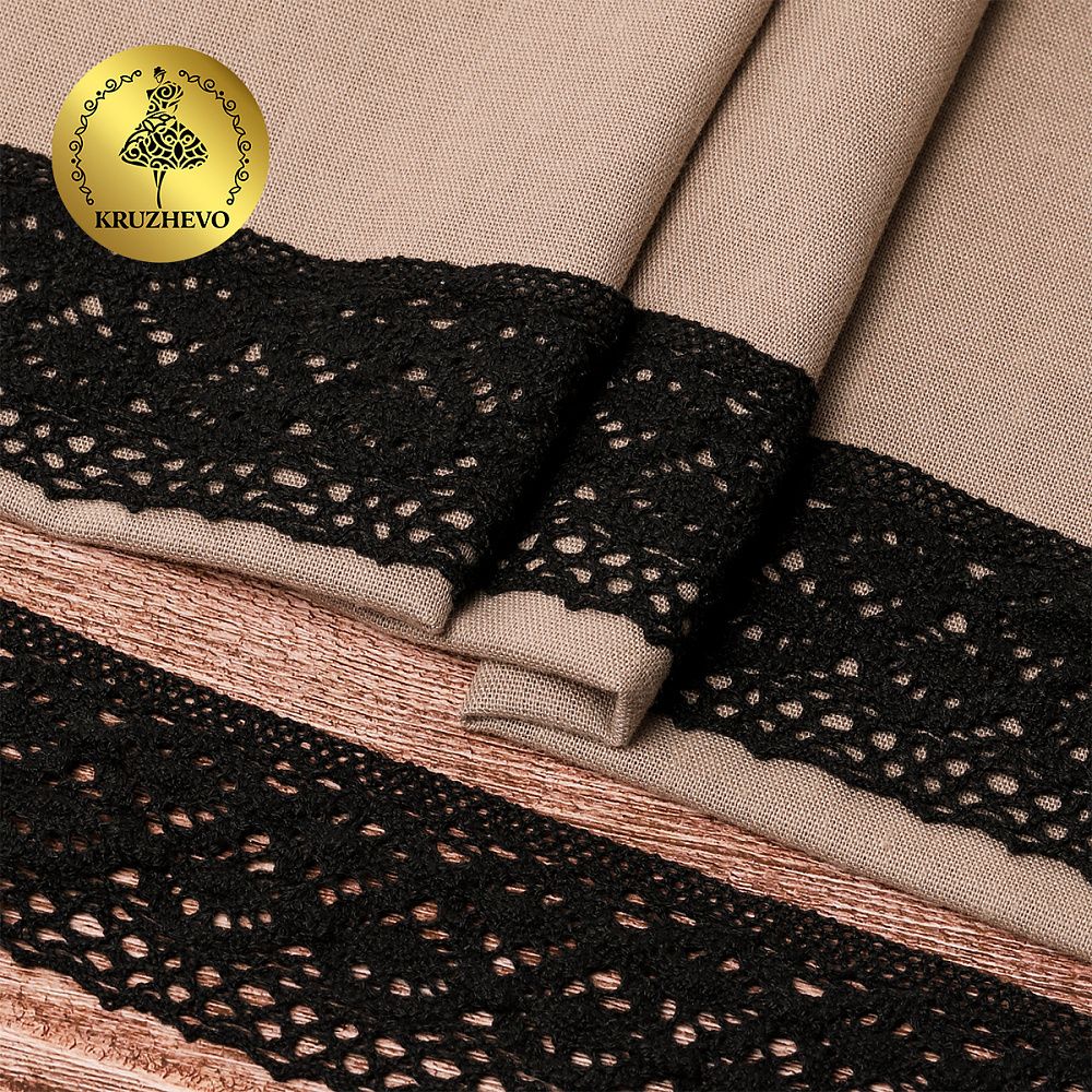 Кружево вязаное (тесьма) 50 мм / 10м, 6368 цв.03 черный, Kruzhevo