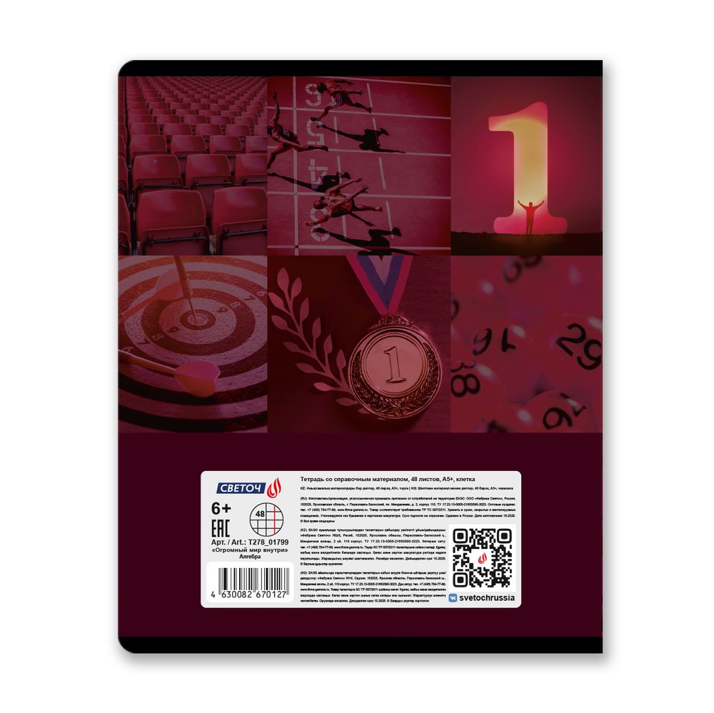 Комплект тетрадей со справочными материалами Огромный мир внутри, A5 48 л. 12 шт на скобе 60 г/м², белизна 90% 1 шт клетка/линия, 01883 12 предметов, Светоч Т294