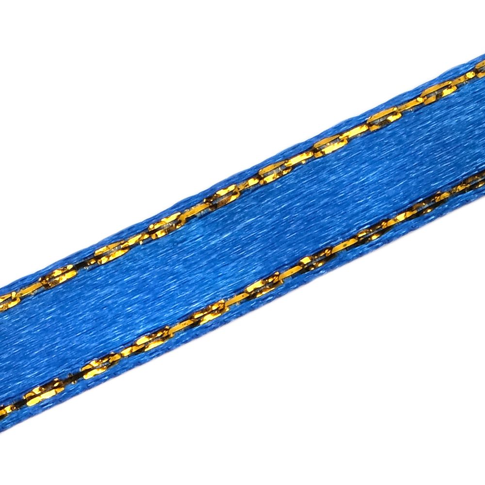 Лента атласная 1-сторонняя 6.0 мм / 22.86±1 метров, с золотой нитью, 40 ярк.синий, Globus
