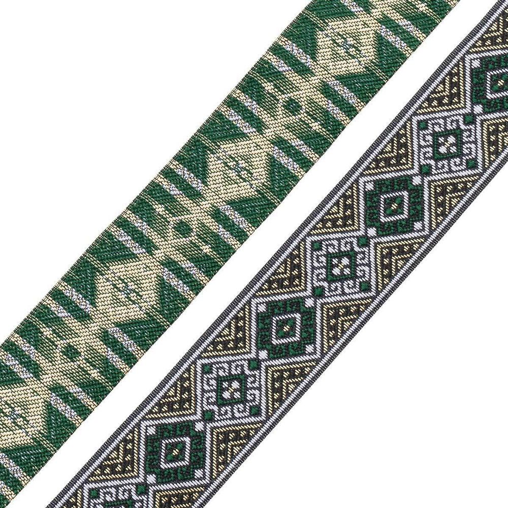 Лента (тесьма) жаккардовая 35.0 мм / 7 метров, золото/ т.зеленый, 4101-1