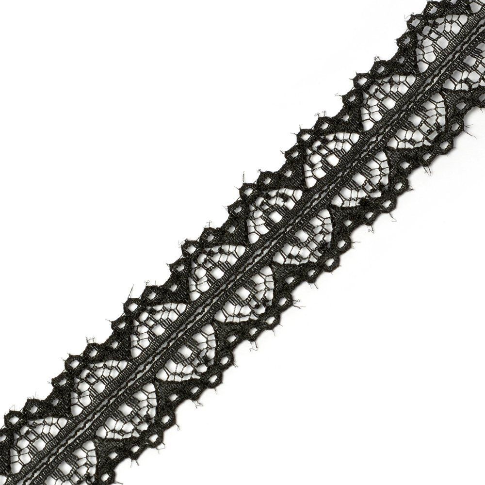 Кружево отделочное в стиле "трикотаж" диз. 932, цв.черный, уп. 22,86 м
