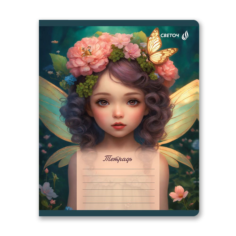 Тетрадь ученическая школьная, блёстки, A5 18 л. на скобе 65 г/м², белизна 100% 20 шт клетка, 01413 Маленькая фея, Светоч Т171