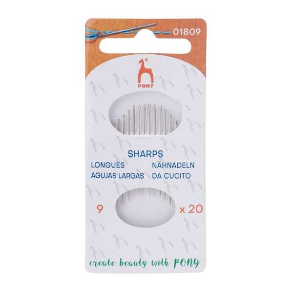Иглы ручные для шитья Sharps №9 с серебряным ушком, 20 шт, Pony, 01809