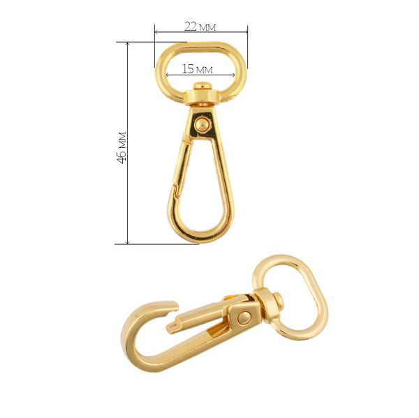 Карабин металл 15.0 мм (46х22 мм), цв. золото уп. 10 шт