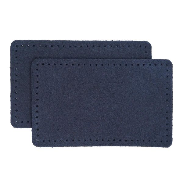 Заплатки пришивные из замши, прямоугольник 6х9,6см с перфорацией, 2 шт, 100% кожа, 22 темно-синий, 59113
