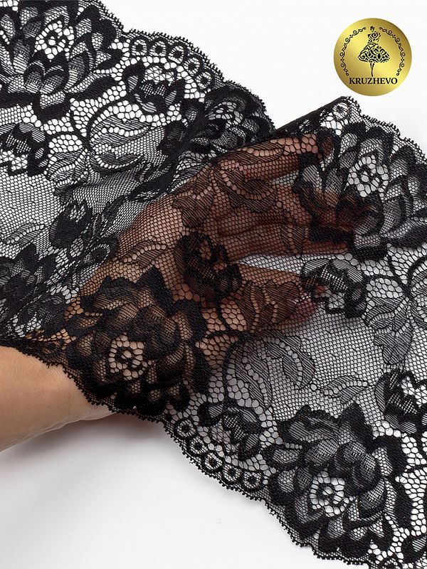 Кружево бельевое эластичное 180 мм / 3 м, TBY.L838, цв.03 черный, Kruzhevo